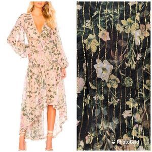 NWT Rococo Sand Flora Floral Handmade High Low Maxi Metallic Thread Dress Large